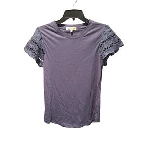 C&C California Short Eyelet Sleeve Top in Vintage Indigo Small